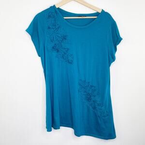 Simply Vera Vera Wang Blue Short Sleeve Floral Tee Women's Plus Size 0X